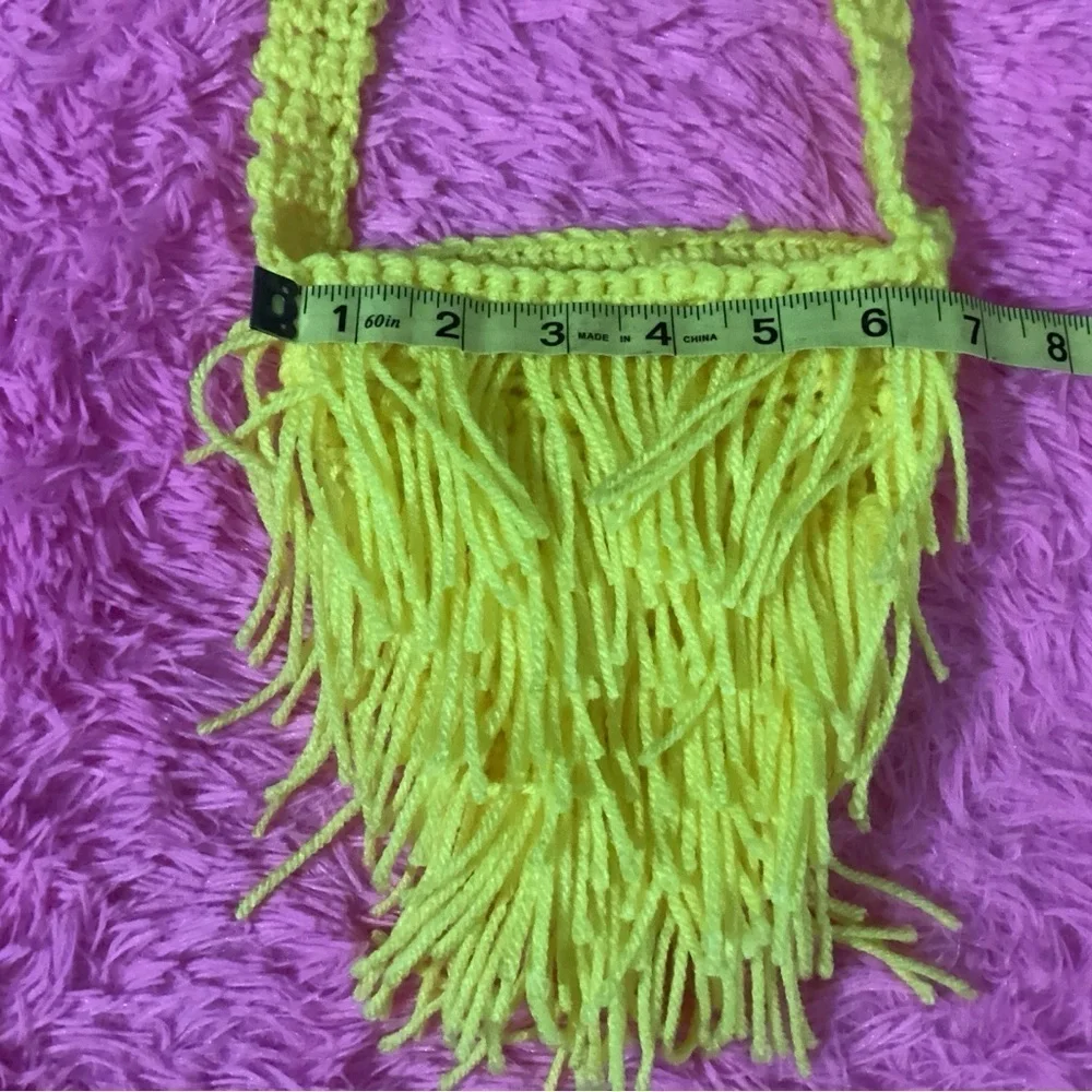 HANDCRAFTED, HAND CROCHETED YELLOW FRINGE PURSE FOR GIRLS